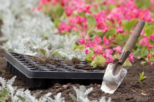 Safe landscaping work with team following health and safety procedures