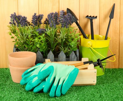Organised landscaping site with clear walkways and safety precautions